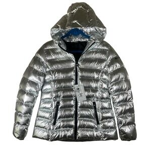 Champion Outdoor Tech-Fill Puffer Jacket Metallic Silver Hooded Womens Large NWT